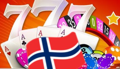 Norsk flagga, sjuor, spelkort, rouletthjul, spelmarker och tärningar